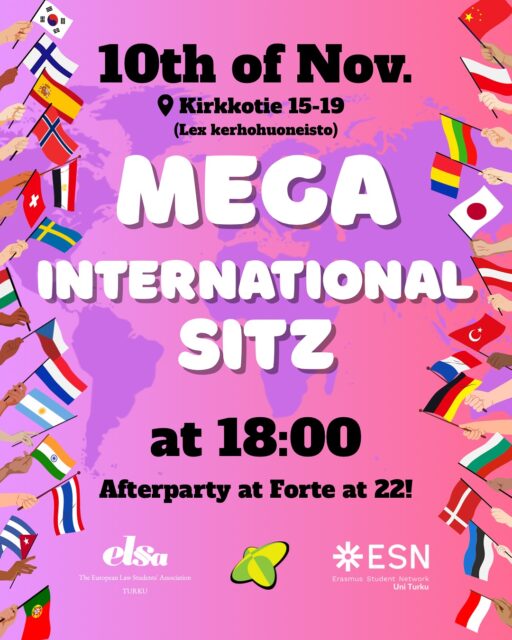 FI/EN
Oletko koskaan halunnut sitsata kansainvälisesti? 🤔 No, nyt on mahdollisuus risteytyä myös vaihto-opiskelijoiden kanssa! 🗺️ Hybridi järjestää yhteistyössä @esn_uniturku ja @elsaturku kanssa yhteiset kansainväliset MEGA sitsit 10.11. klo 18! Hybridin osalta paikkoja on vain rajoitettu määrä, joten varaathan lipun nopeasti! 
Lipunmyynti tapahtumaan suoritetaan Kidessä ja lipunmyynti aukeaa tänä keskiviikkona (29.10.) klo 12:00❗️
Ilmo: https://kide.app/events/a471338e-7efd-48a2-886a-d8cb0b2191a5
TLDR;⁉️
❔MITÄ? KV-sitsit🎉
🕕MILLO? 10. marraskuuta klo 18:00 (saavuthan ajoissa)
📍MISÄ? Kirkkotie 15-19 (samassa rakennuksessa kuin K-market Maisteri, mutta menethän Keskikadun puolelta sisään)
💸KUI PAL? 12€ (jatkot 3€)
🗿MIKS? Koska pääset kokemaan rikkaan kansainvälisen kokemuksen sitsien merkeissä!
———————————————
Have you ever wanted to attend an international sitz? 🤔 Well now’s your chance to integrate! 🗺 Hybridi is organising mega international sitz on 10.11. at 18:00 o’clock together with ESN Uni Turku and Elsa Turku! On behalf of Hybridi, there will be only few spaces so be quick to catch yours! 
The ticket will be purchasable from Kide and the ticket sell will open this Wednesday (29.10.) at 12:00❗️
The ticket: https://kide.app/events/a471338e-7efd-48a2-886a-d8cb0b2191a5
TLDR;⁉️
❔WHAT? Mega international sitz🎉
🕕WHEN? 10. November at 18:00 (please be early/on time)
📍WHERE? Kirkkotie 15-19 (in the same building as K-market Maisteri, but enter from the Keskikatu street side of the building)
💸HOW MUCH? 12€ (afterparty 3€)
🗿WHY? Because you’ll get a rich, multicultural experience in the form of sitz!