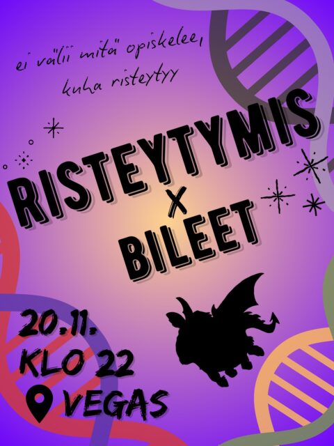 FIN/ENG
Heissan kaikki krebaajat!🎉
Tässä teille kutsu Hybridi Turku ry:n legendaarisiin Risteytymisbileisiin!🧬
Tule mukaan juhlimaan kanssamme Hybridin 21v synttäreitä yhdessä eri alojen opiskelijoiden kanssa.💃🕺 Hybridin synttäreiden kunniaksi juhliin vois myös puketua Dreamworks teeman mukaisesti!
Luvassa on mahtavaa musiikkia, krebaamista ja risteytymistä opiskelijoiden kanssa✨
Tule nauttimaan hyvästä fiiliksestä ja luomaan uusia suhteita eri alojen opiskelijoiden kanssa❤️🔥
TL;DR
MITÄ? Hybridin Risteytymisbileet🧬
MISSÄ? Vegas Night Club
MILLO? To 20.11. klo 22
PALJO? 3€ kortilla tai käteisellä
MIKS IHMEES? Alalla ei välii, kuha risteytyy (taas jälleen)
___________________
Hey party animals! 🎉
Here’s an invitation for you to the legendary hybridization party by Hybridi Turku ry!🧬
Join us in celebrating the birthday of Hybridi as we party together with students from different fields. 💃🕺You can also dress according to the theme, which is Dreamworks!
Get ready for awesome music, dancing, and mingling with fellow students! 🎶
Come and enjoy the good vibes and make new friendships with students from various fields.❤️🔥
TL;DR:
WHAT? Hybrid’s hybridization party🧬
WHERE? Vegas Night Club
WHEN? Thursday 20.11. 10pm
HOW MUCH? 3€ in cash or card
WHY ON EARTH? It doesn’t matter what field you’re in, as long as you’re ready to mingle!