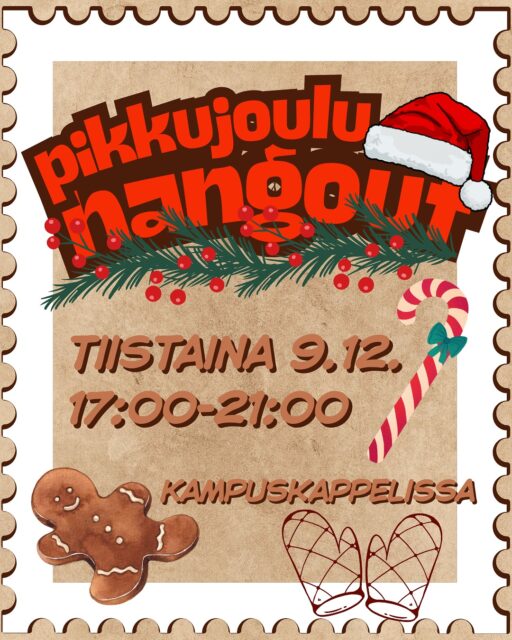 FI/EN
Hohhohho!🎅🏻
Joko joululoma himottaa?🤤 Entä alkavatko tentit ja deadlinet hajottaa?😵💫
Hybridin KV- ja sopovastaavat järjestävät rennon pikkujoulu hengailuillan yhdessä ja @esn_uniturku:n kanssa 9.12. klo 17! Hengailuilta järjestetään kampuskappelissa ja tapahtuman tarkoituksena on edistää teidän opiskelijoiden hyvinvointia. Kaikki ovat tervetulleita🫶🏻
Tässä tapahtumassa voit nollata pääsi tenteistä ja arkistressistä leipomalla pipareita, pelaamalla lautapelejä, ompelemalla haalarimerkkejä tai ihan vaan hengailemalla! Tarjolla on leivotut piparit sekä hieman juotavaa.
⚠️Mikäli haluat leipoa, tuothan mukaan oman piparimuotin!
⚠️ Tapahtuma on holiton.
‼️TLDR;‼️
❔MITÄ? leipomis/pelailu/haalriompelu/hengailuilta
📍MISÄ? Kampuskappelissa
🚫KUI PAL? Täysin ilmainen!
🤔MIKS? Koska tämä tapahtuma edistää hyvinvointiasi ja pääset näkemään kavereita ennen joululomaa🫶🏻
~~~~~~~~~~~~~~~~~~~~~~~~~~
Hohhohho!🎅🏻
Are you already dreaming of Christmas break?🤤 Are the exams and deadlines tiring you?😵💫
Hybridi’s international and social policy responsibles are organising a relaxing pre-xmas hangout evening together with @esn_uniturku on 9.12. at 17 o’clock! The hangout evening will be at Kampuskappeli and the purpose of this event is to promote your wellbeing. Everyone is welcome🫶🏻
In this relaxing event you can forget about your stress from exams and daily life by baking some gingerbreads, playing some board games, sewing some patches on your overalls or just by hanging out! The baked gingerbreads will be available for everyone to eat and we will offer something small to drink with it too.
⚠️ If you want to bake, please bring your own gingerbread cutter!
⚠️ This event is alcohol free.
‼️TLDR;‼️
❔WHAT? baking/playing/patch sewing/hangout evening
📍WHERE? at Kampuskappeli
🚫HOW MUCH? Completely free!
🤔WHY? Because this event promotes your wellbeing and you’ll get to see your friends before xmas break🫶🏻